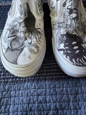Vans White Canvas Slip-On with Little Mermaid & Beauty & The Beast Abstract Art